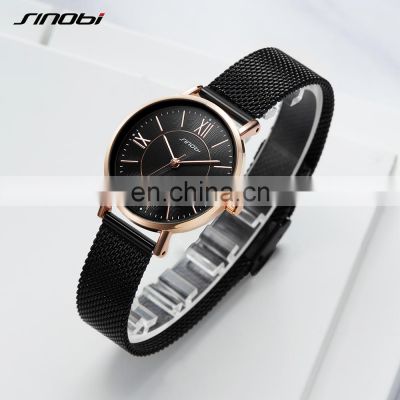 SINOBI Romantic Lady Watches Roman Number Show Watches S9799L Nice Quality Woman Wrist Watch Office Lady Handwatch