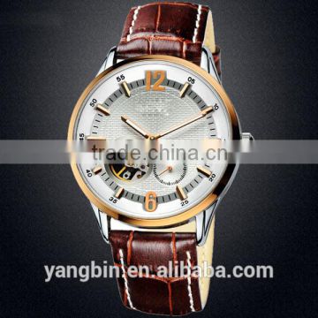 2015 Skeleton mechanical leather band mens watches made in china