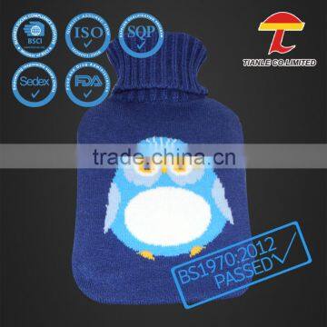 rubber hot water bottle with knitted cute owl cover