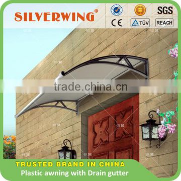 New Euro Design PP plastic Polycarbonate sheet window awning brackets with Water drain gutter Aluminum profiles