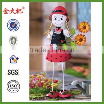 Ladybug Girl with Sunflowers Outdoor Metal Garden Stake