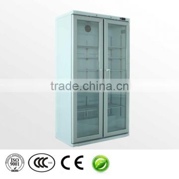 Stocked pharmacy refrigerator medical refrigerator low temperature two galss doors refrigerator for laboratory biological
