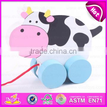 Kids Good Friend Wooden Lovely Cow Pull Along Toy,Cute wooden cow shape pulling along game for Toddlers W05B114
