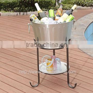 Ice Bucket with Stand Galvanized Metal Party Ice Bucket and Stand