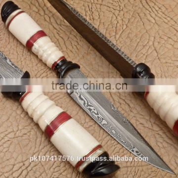 Skinny Hunting Knife with White bone and Buffalo horn pieecs