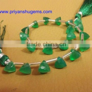 Green Onyx Side Drilled Faceted Trillion