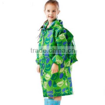 fashion student long green transparent brim raincoat with backpack place