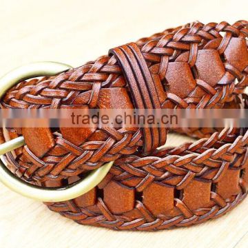 2015 Hot design lady belts Brown fashion braided leather belt
