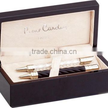 Wooden lacquer pen/pencil box with silver /gold logo