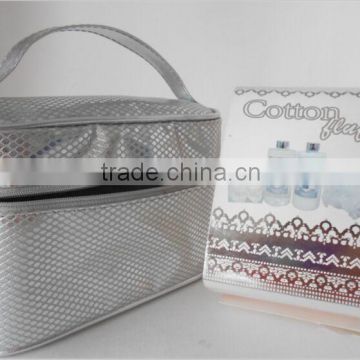 Metal leather bag with shower gel,body lotion and puff