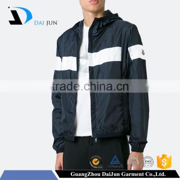 Daijun oem new design waterproof windproof polyester dark blue stripe basket sport men jacket
