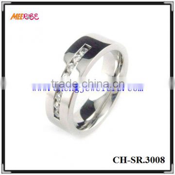High polished blank stainless steel ring with robot's mouth groove and diamond inlay