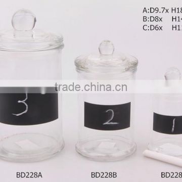 3size glass storage jar with black board