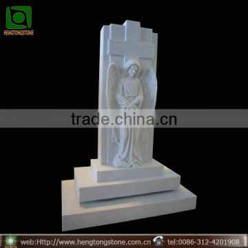 Western Style White Marble Cross Headstone with Angel