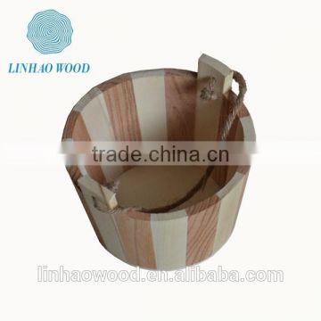 Decorative Wooden Flower Planting Pot with Rope Handles
