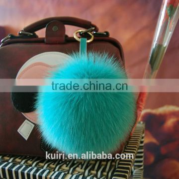 2016 Beautiful bag or garment car charms pure colors pompom wholesale genuine fox fur pom pom keychain