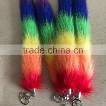 colorful faux fox tail keychain