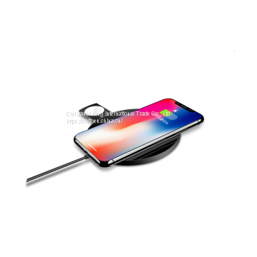 Sleep Friendly Iphone X wireless Charger factory. Ultra thin new glass design wireless charging pad for iphone 8, iphone 8p, iphone 10 and apple iwatch in Black.