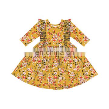 Autumn Boutique Quality Kids Clothes Plants Printing Girls Long-sleeved Autumn Dress