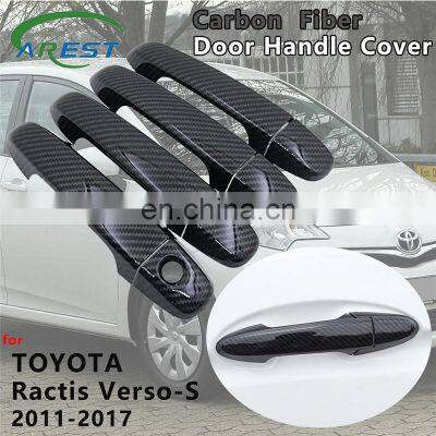 4 PCS Carbon Fiber Door Handle Cover Catch Trim Car Accessories for Toyota Ractis Verso-S Space Verso Subaru Trezia 2011~2017