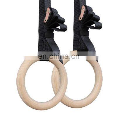 Gymnastic Rings Fitness Workout Exercise Wooden Pull Ups Muscle Training Ring With Buckle Straps for Home Gym