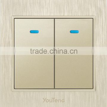 2 gang 1 way wall switch with blue LED backlight