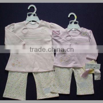 100% cotton embroidery baby wear 2pcs set new born baby garments