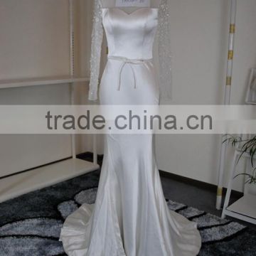(JBH2016-20) MARRY YOU Simple Long Sleeve Boat Neck Wedding Dress