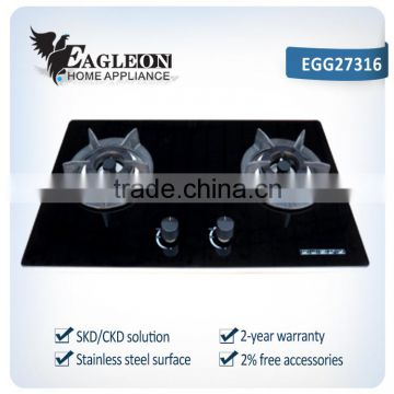 EGG27316 73cm Vietnam temper glass built-in 2 burner gas stove/ gas cooker/ gas hobs, double brass burners, copper gas pipe