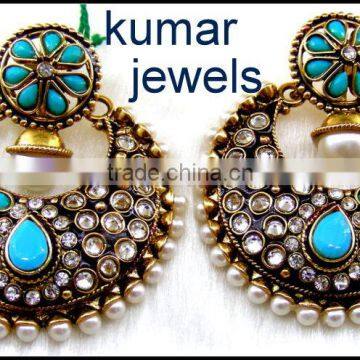 Round Polki And Firoza Earring