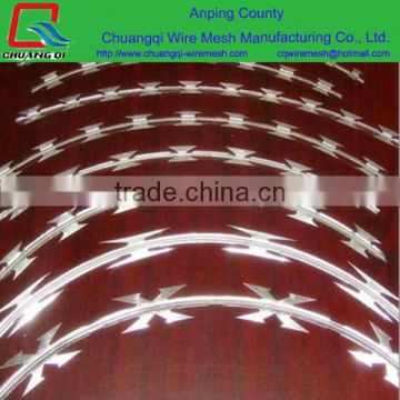 Hot dipped galvanized Stainless Steel Barbed Wire/Concertina Razor Barded Wire on fence top