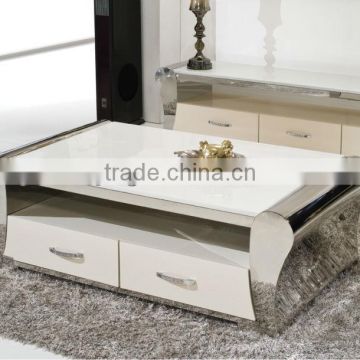 C362 Polished stainless steel &MDF coffee table for living home