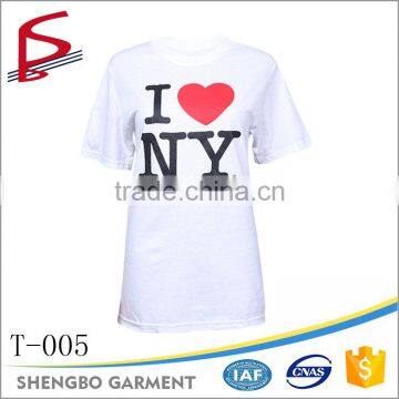 OEM factory I LOVE NEW YORK Printing 100% cotton white t-shirt
