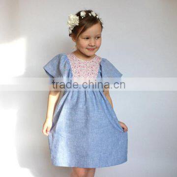 vintage floral printing 100% linen girls fancy dresses 3-5 year old girl dress kids clothing wholesale