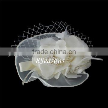 Off-white Clear Rhinestone Gauze Bride Headdress Flower 18.5cmx16.5cm