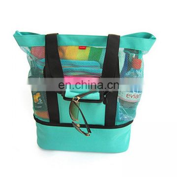 Extra Large Beach Pockets & Zipper Heavy Duty Lightweight & Foldable Tote Mesh Tote Bag
