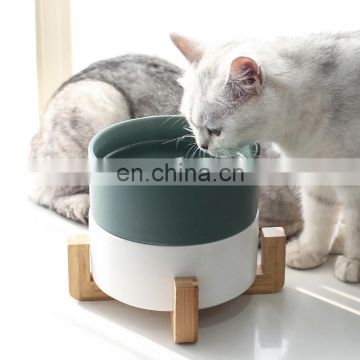 Wholesale Japan Style Printed White Custom Elevated Stand Raised Marble Ceramic Cat Pet Dog Bowl Feeder