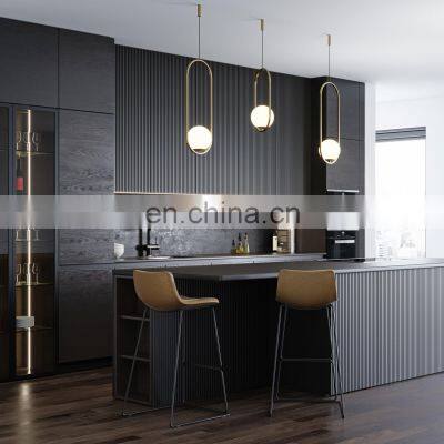 Custom kitchen cupboard Black Modern Kitchen Cabinets with 3D design