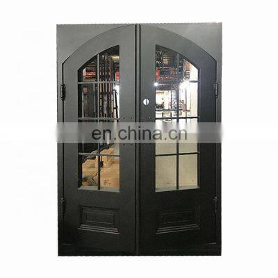 Apartment custom french design north american metal frame kick plate tempered safety glass exterior modern iron front doors