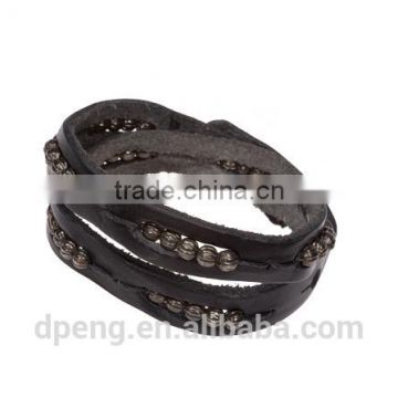 Black Men's Genuine Leather Bracelet Cuff leather wrist cuffs Adjustable