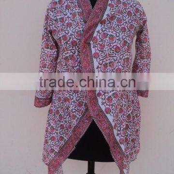 High quantity 100% cotton cheap hotel white robe / Beautiful hand block printed design bathrobe for woman