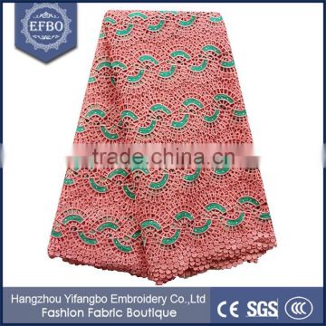 2016 peach and teal nigeria styles cord lace water soluble fabric embroidered technics top quality guipure embroidery lace