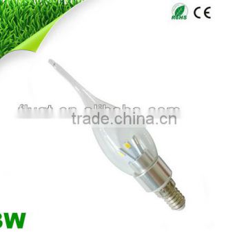 COB 3W 6500K 270Lm led candle bulb light with 2 yrs warranty