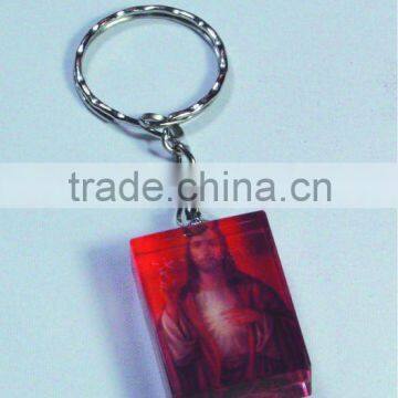 pure printed picture flash light crystal glass keychains with Christmas small gift (R-0843