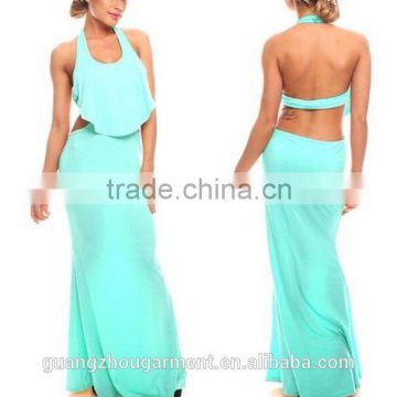 guangzhou brand wholesale clothing ever pretty dress beige knit halter open back maxi slit dress