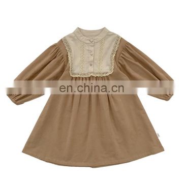 6532 Kids girls boutique spring fashion long sleeve cotton and linen dress