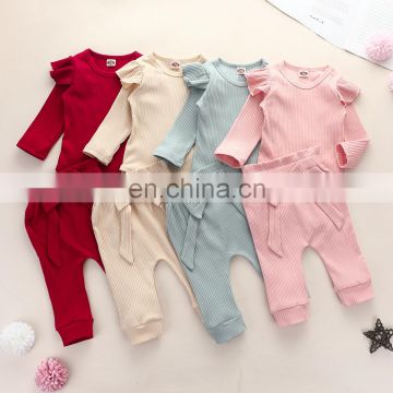Newborn Infant Baby Ribbed Bodysuit Outfit Girl Boy Long Sleeve Two-Pieces Outfits Spring Autumn Romper Pant clothing set