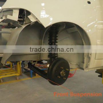 front suspension of electric car with coil spring shock absorber and strut