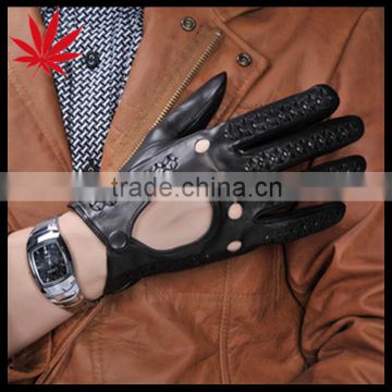 Fashion Men's Driving Leather Gloves with knitted holes