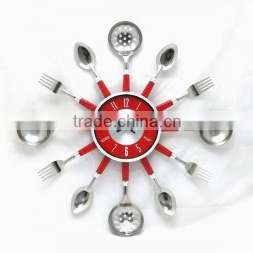 Red Kitchen Wall clock with Knife , fork and Spoon hands